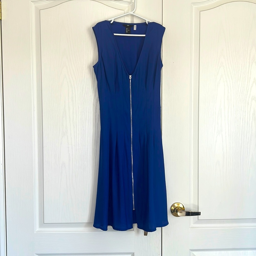 Royal Blue Dress With Front Zip - Size 2
